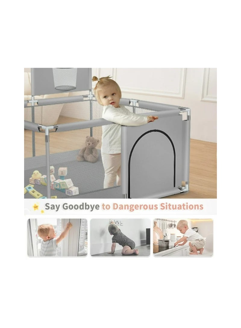 بيت كور وروضة أطفال (130×130 سم) مع حلقة سلة وشبكة حماية - ساحة لعب آمنة (بدون كرات) - Image 5